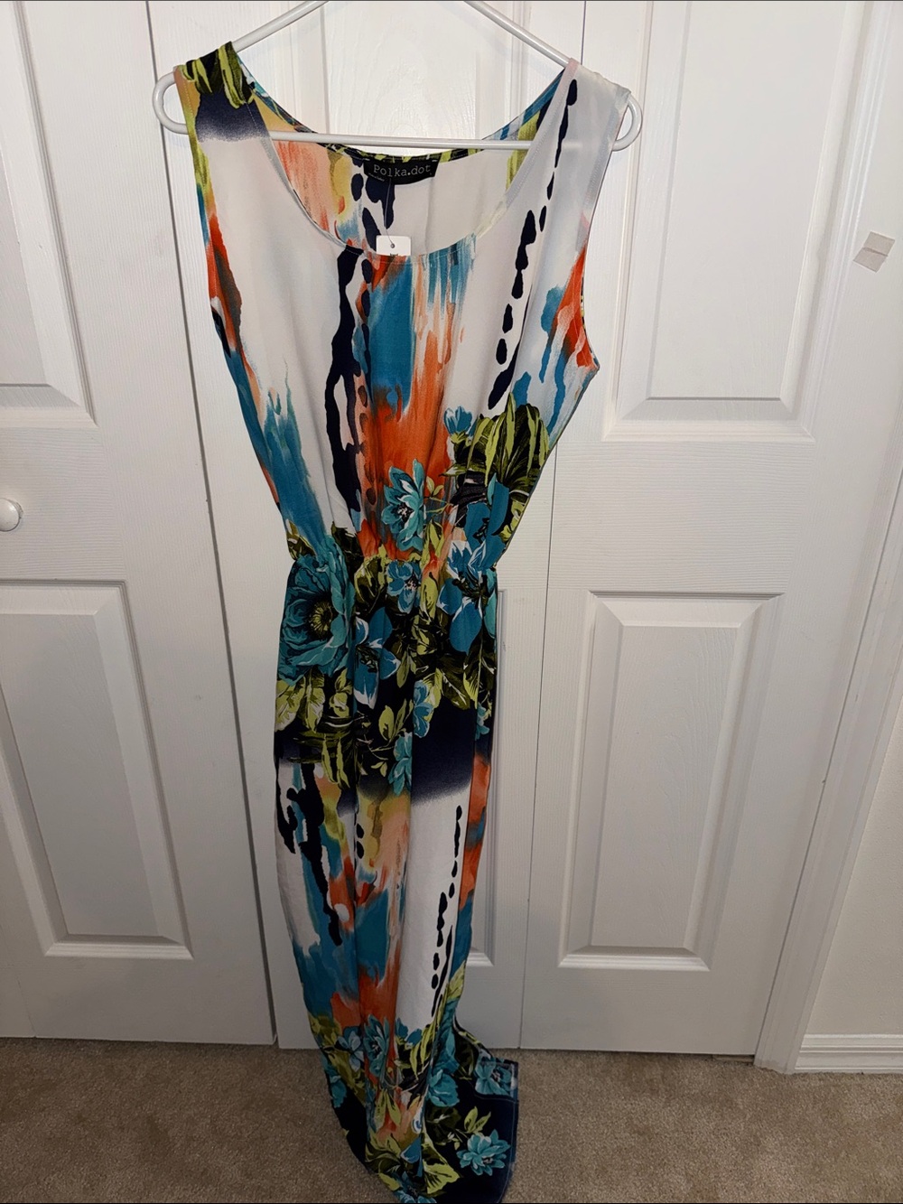 Polkadot Floral Multicolor Maxi Dress Blue & Orange NEW